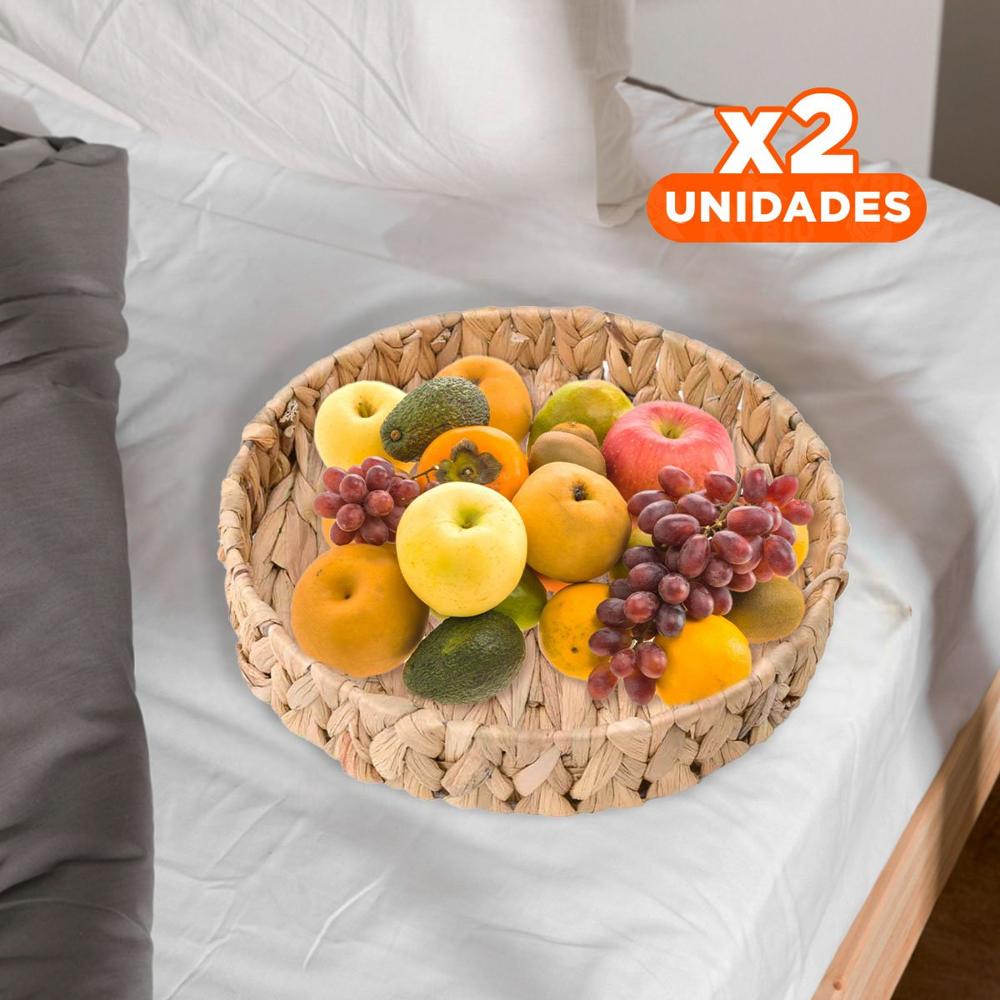 Pack2 Canasto Circular Tejido Grass 23x4cm Mostaza Para Decoracion Y Casa Y+Regalo Sticker