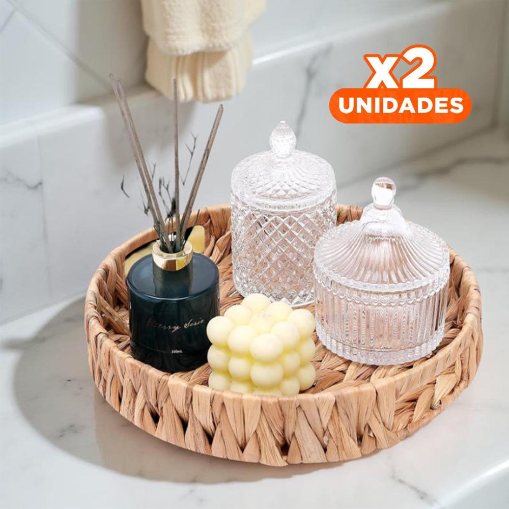 Pack2 Contenedor circular con asas Grass 32x4cm color mostaza para guardar ropa Y+Papel Regalo