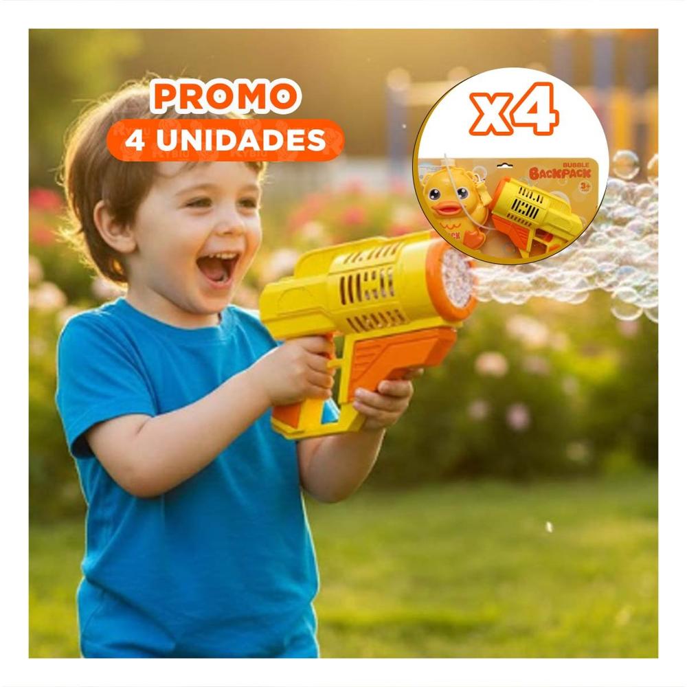 Pack4 Estilo de Burbujas con Mochila Portatil Pato Amarillo para Diversion en Exterior