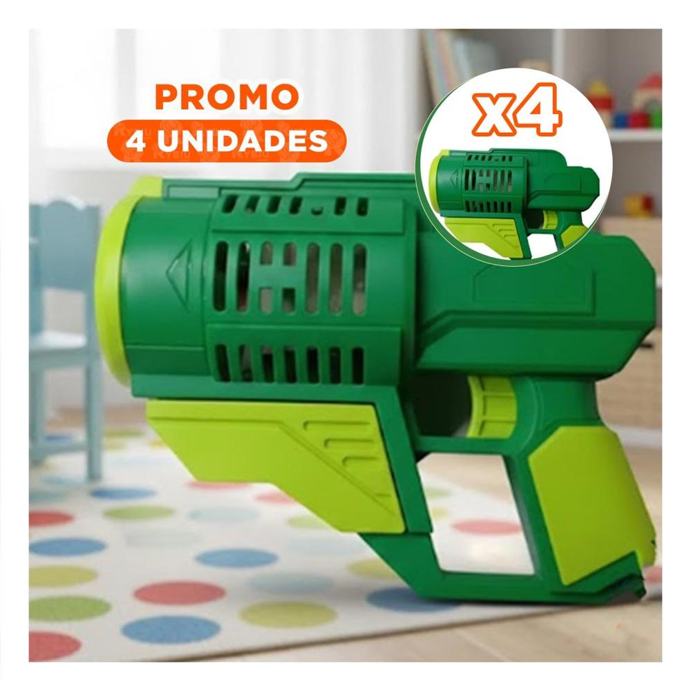 Pack4 Maquina de burbujas con mochila portatil dinosaurio verde para ambientes abiertos