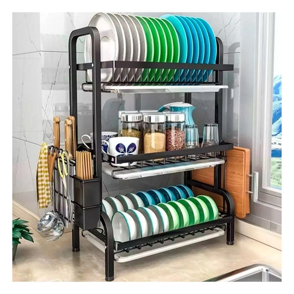 Organizador de Platos con Estructura de 3 Niveles Negro Y+Regalo Sticker
