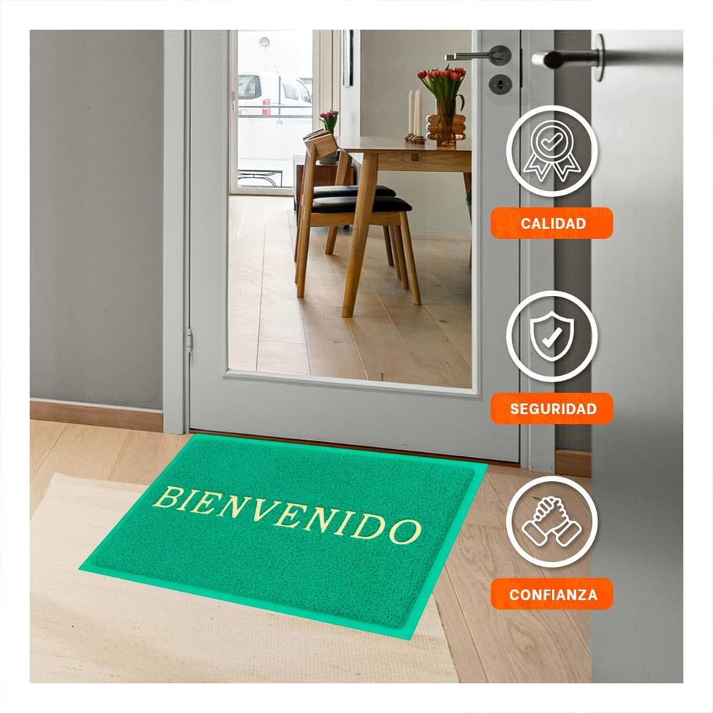 Felpudo Rectangular Bienvenido Verde para Sala y Acceso Principal Y+Papel Regalo