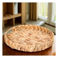 Canasto Tejido Circular Con Asas Grass 30x4cm Mostaza Para Decoracion Casa Y+Papel Regalo