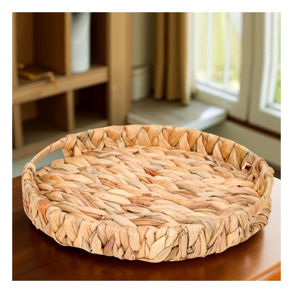 Canasto Tejido Circular Con Asas Grass 30x4cm Mostaza Para Decoracion Casa Y+Papel Regalo