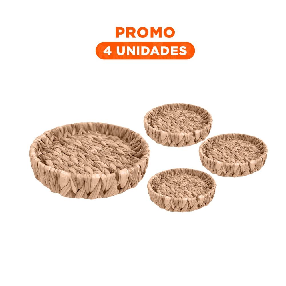 Pack4 Cajon Trenzado Circular Grass 23x4cm Mostaza Para Ambientes Festivos Y+Regalo Sticker