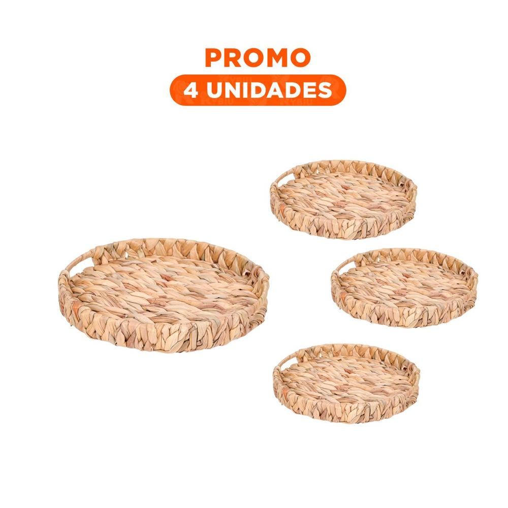 Pack4 Caja Redonda Tejida Con Asas Grass 30x4cm Mostaza Para Organizacion Casa Y+Regalo Sticker