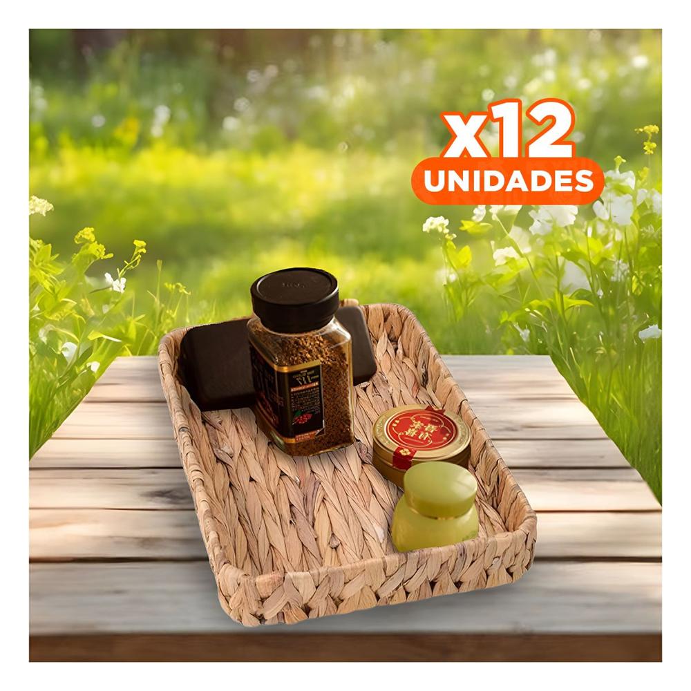 Pack12 Canasta tejida rectangular Grass 28x19x4cm Mostaza para guardar productos de escritorio