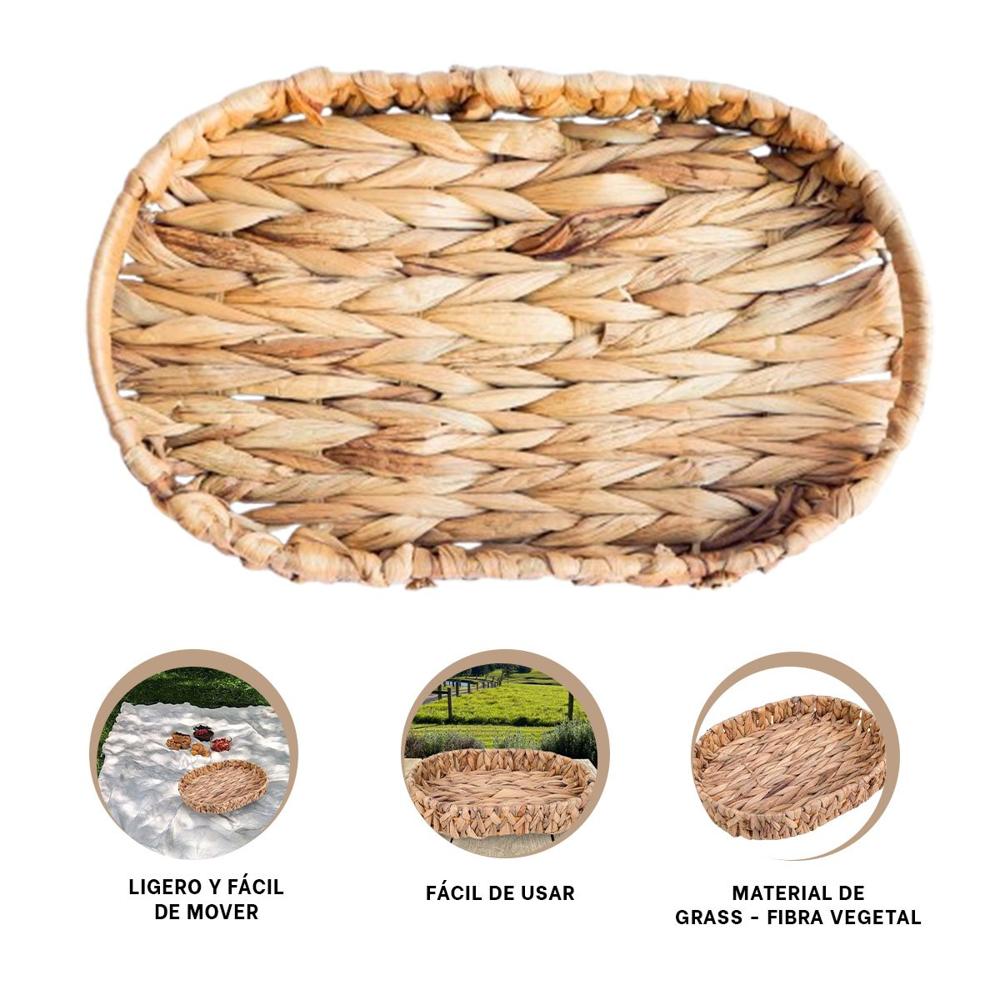 Canasto Tejido Ovalado Grass 32x24x4.5cm Para Hogar Mostaza Y+Ligas Regalo