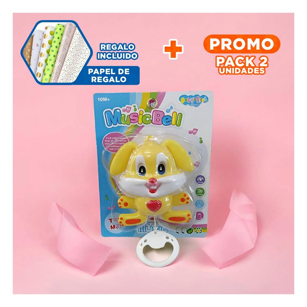 Pack2 Juguetero Colgante Infantil con Figura de Conejo Amarillo Musical Y+Papel Regalo