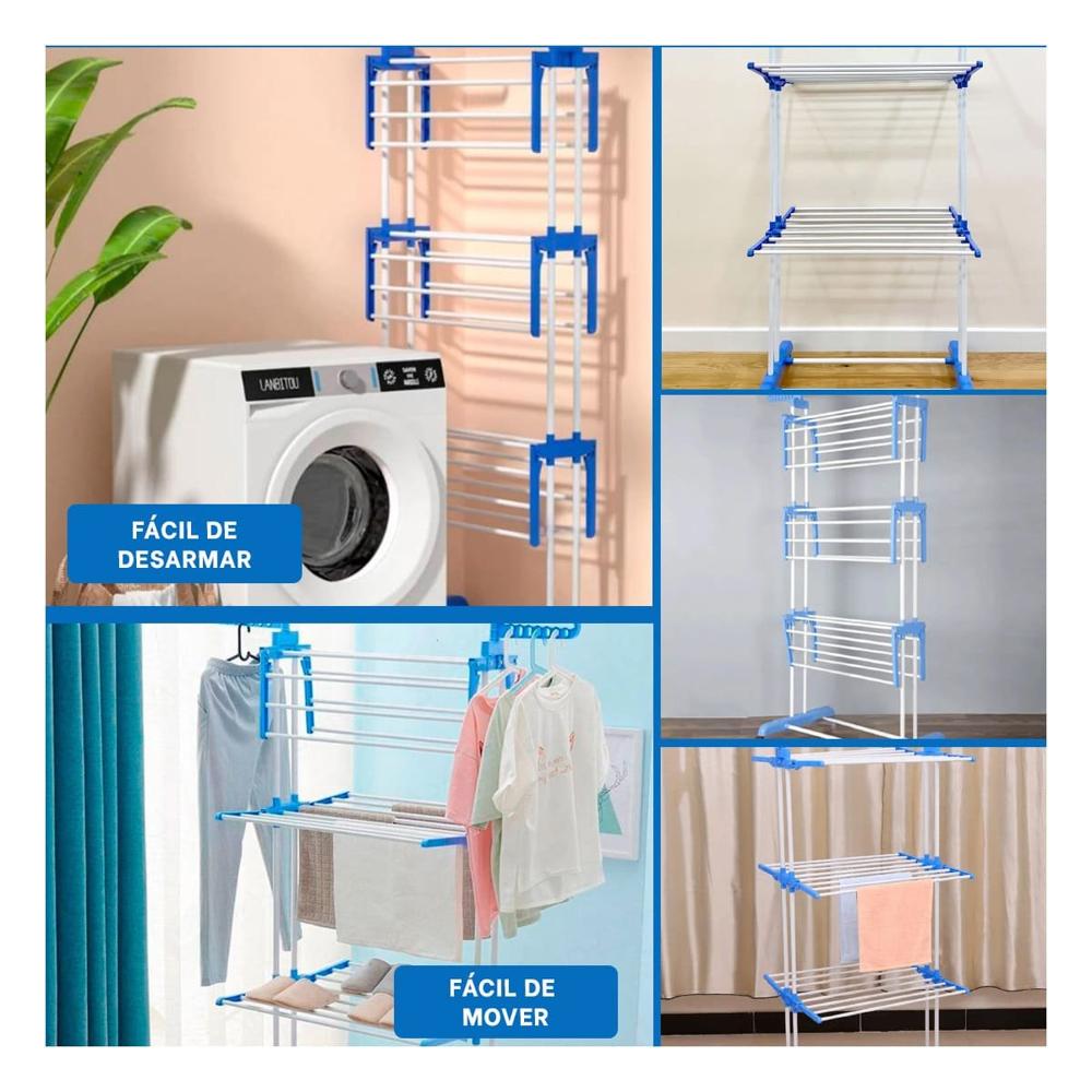Sistema Funcional Plegable que Facilita el Secado de Ropa Color Celeste Y+Post It