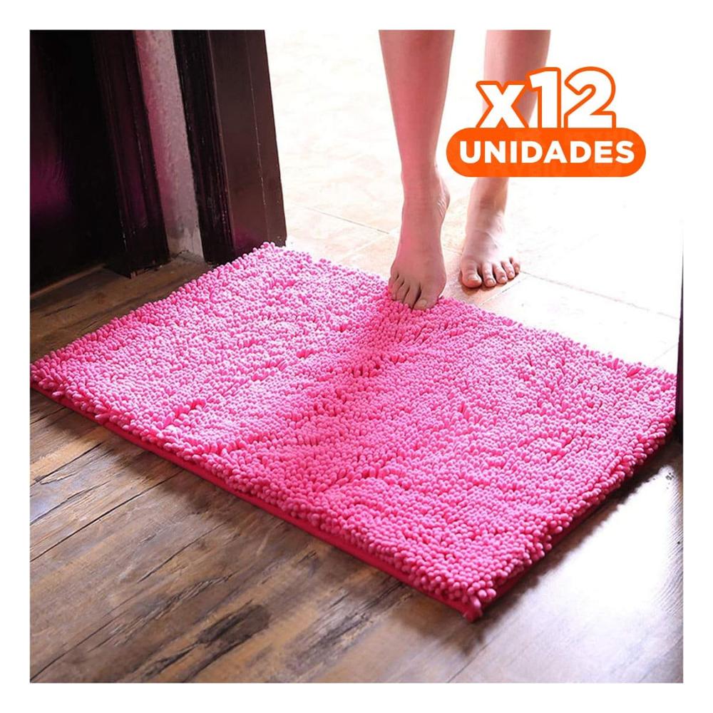 Pack12 Alfombrilla Ligera Microfibra 40x60cm Rosado Funcional y Suave Para Casa