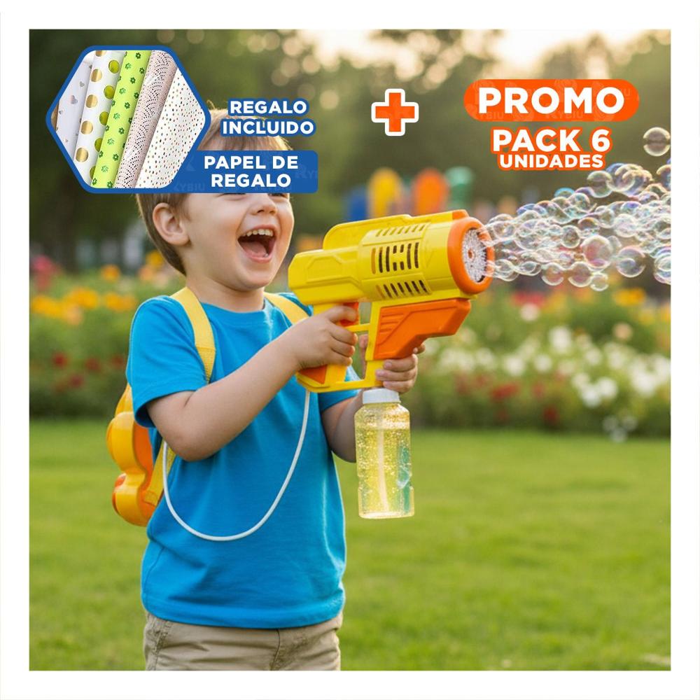 Pack6 Linea de Burbujas con Mochila Portatil Pato Amarillo para Diversion Y+Papel Regalo
