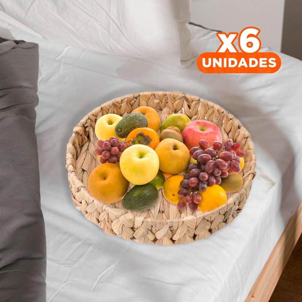 Pack6 Cajon Circular Tejido Grass 23x4cm Mostaza Para Decoracion Y Hogar Y+Papel Regalo