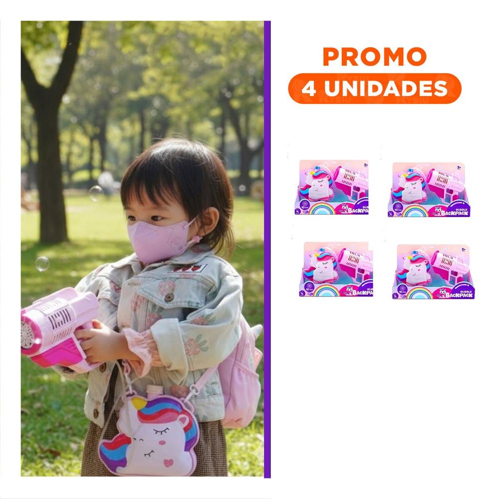 Pack4 Maquina de Burbujas con Mochila Portatil Rosado para Decoracion Y+Regalo Sticker