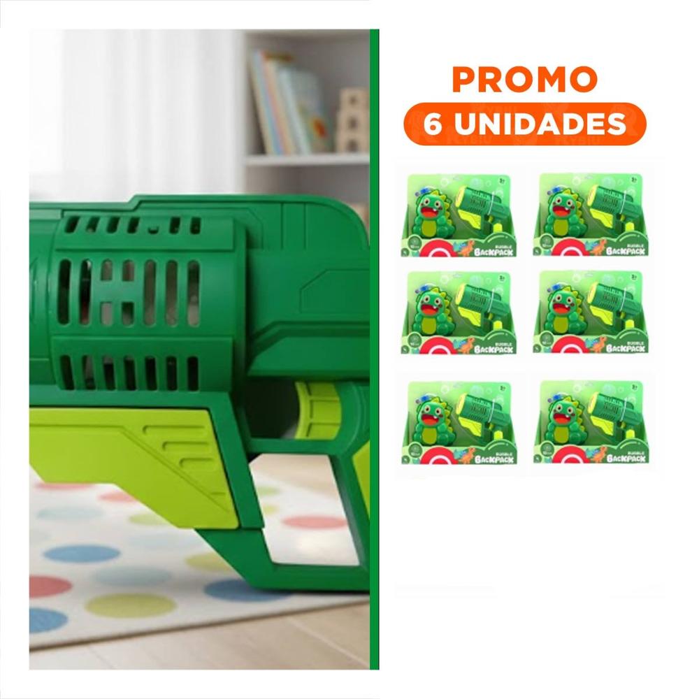 Pack6 Soplador de burbujas con mochila portatil dinosaurio verde para momentos de juego