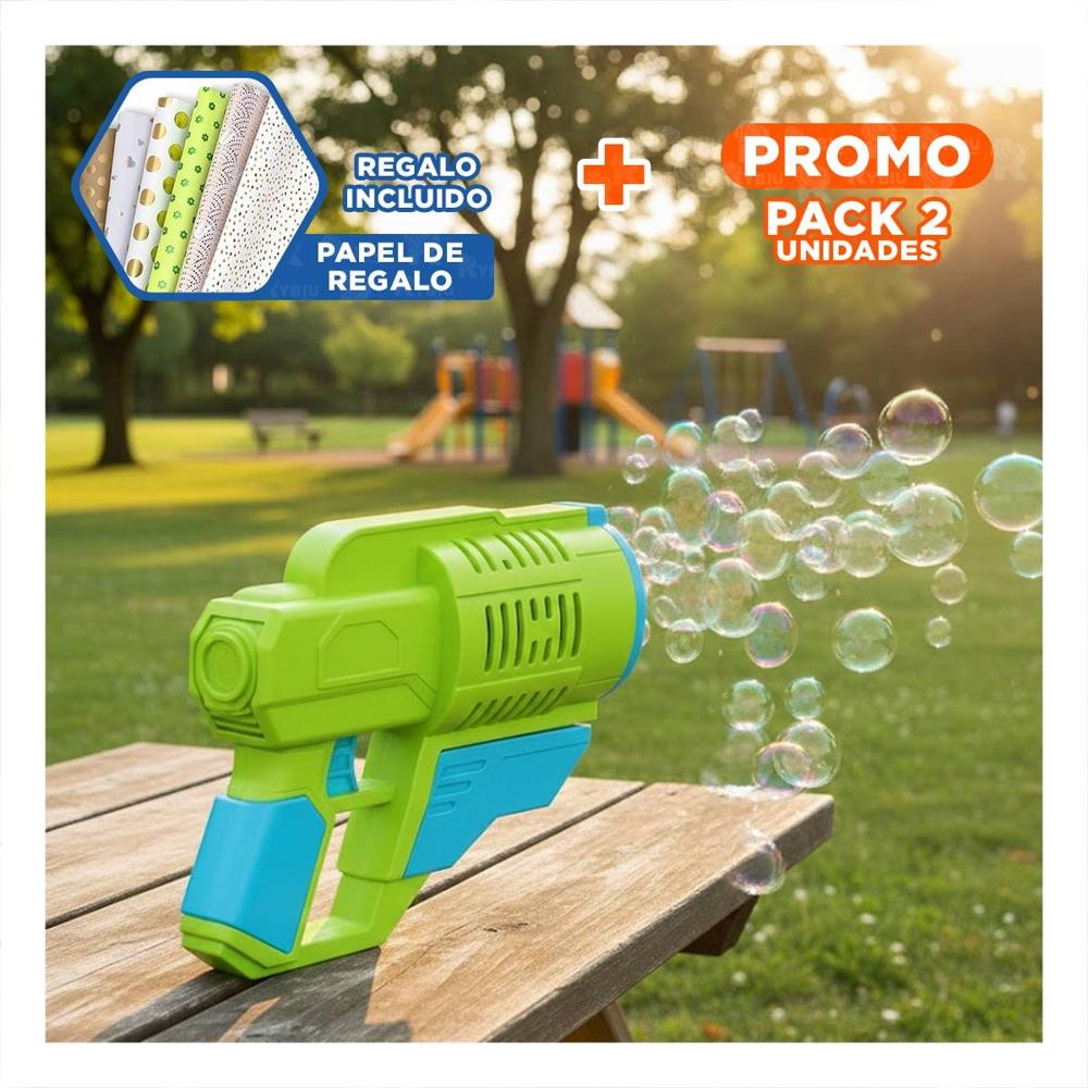 Pack2 Dispositivo con Burbujas y Mochila Portatil Figura Animal Verde Claro Y+Papel Regalo