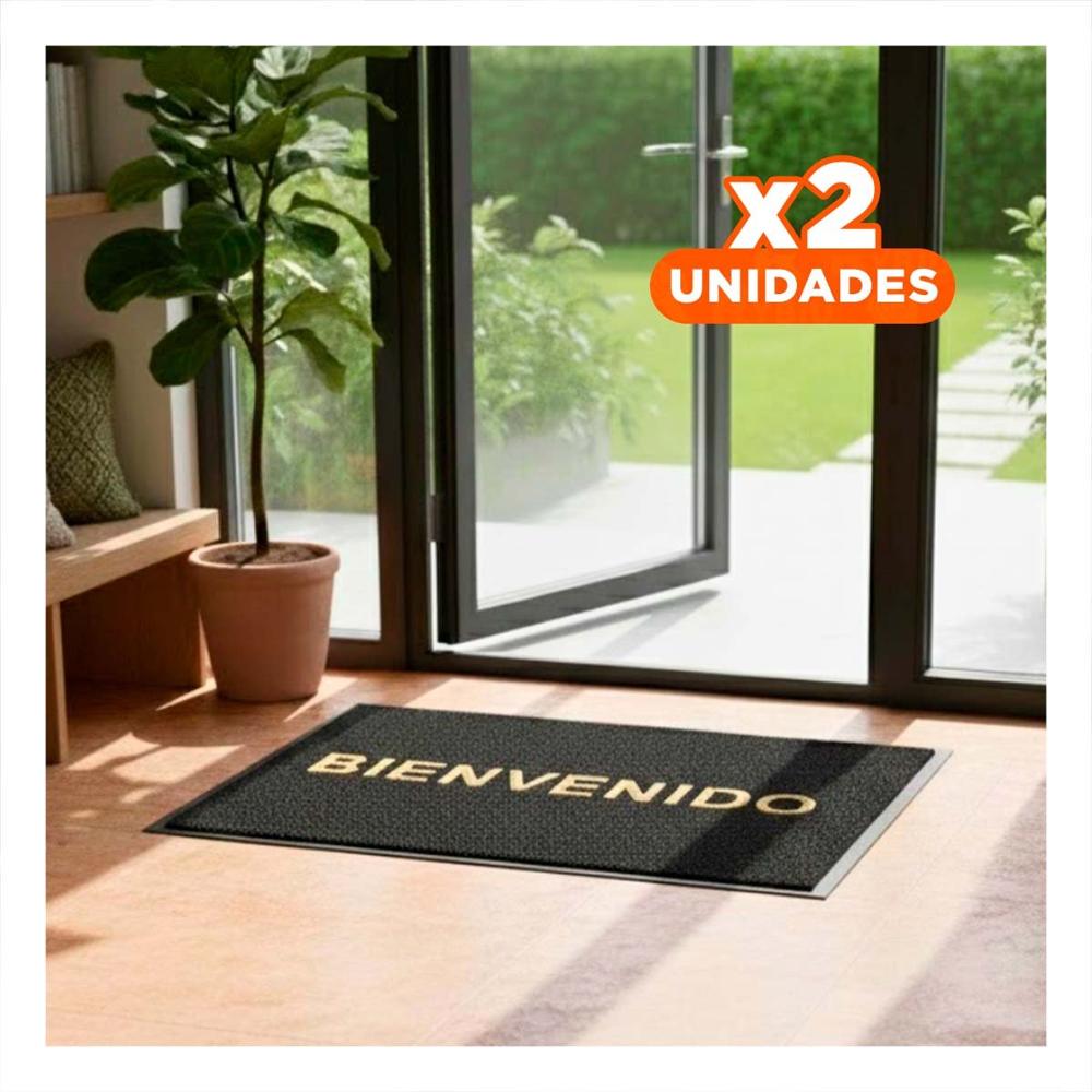 Pack2 Estera Rectangular Bienvenido Negro de Sala Cocina y Pasillo Y+Papel Regalo
