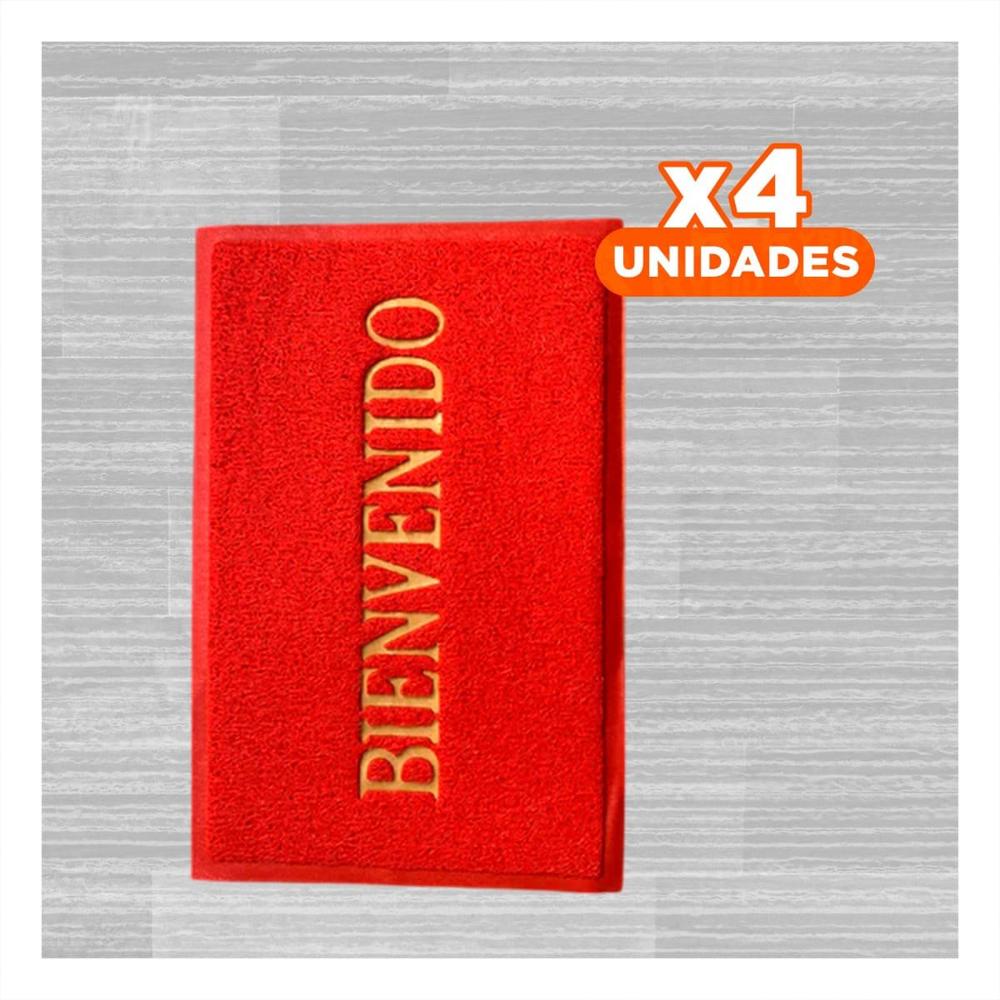 Pack4 Alfombra Rectangular Bienvenido Rojo para Decorar Entrada y Pasillo