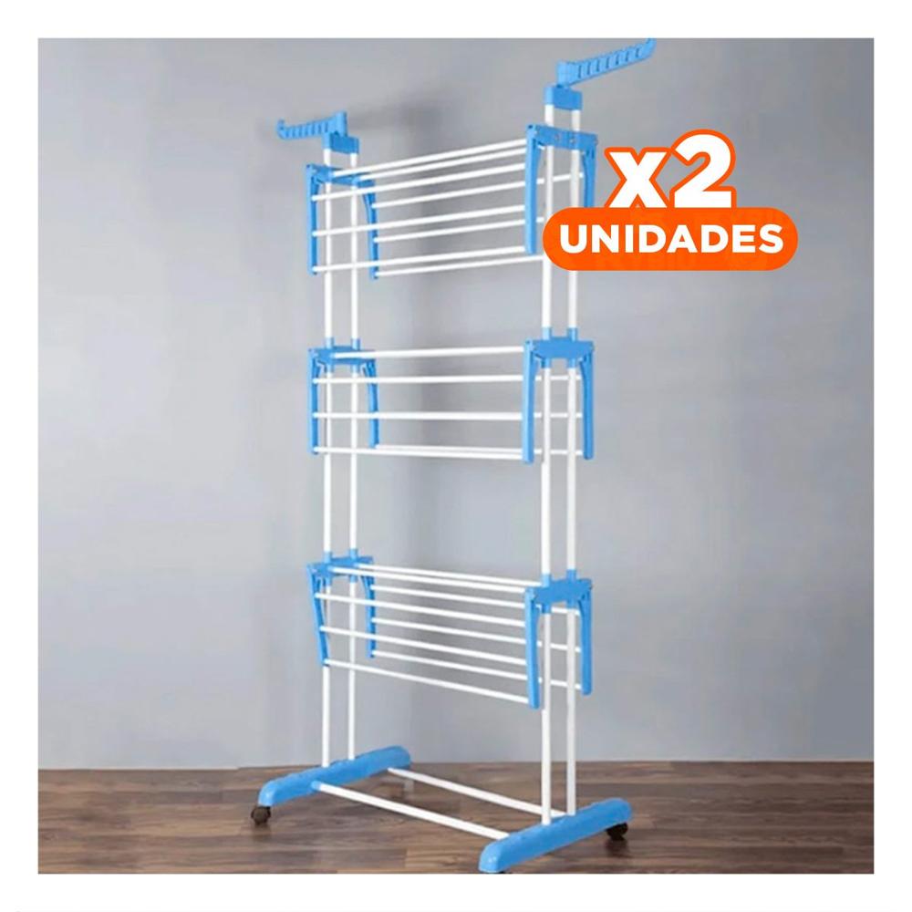 Pack2 Estructura para Colgar y Secar Prendas con Formato Plegable en Celeste Y+Regalo Sticker