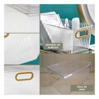 Bandejita de Acrilico Rectangular con Tapa y Asas Doradas Apilable Para Postres