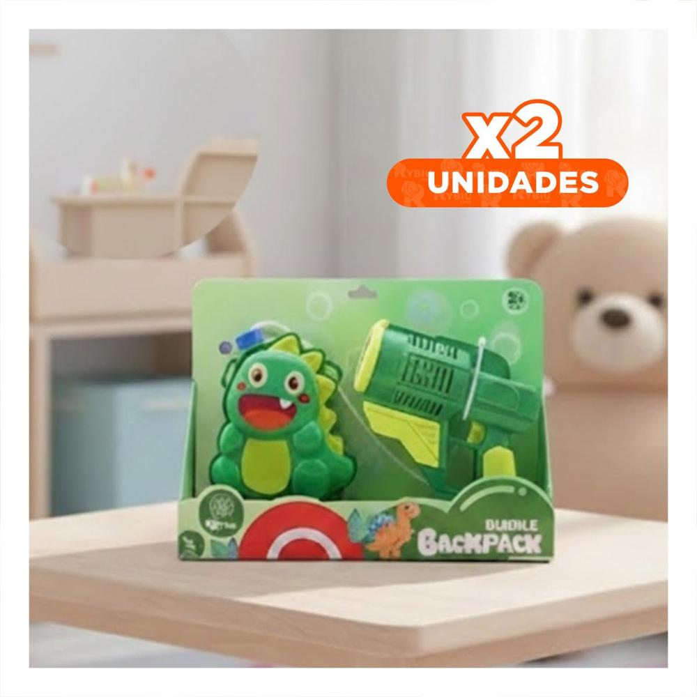 Pack2 Lanzador de burbujas con mochila portatil dinosaurio verde para juegos Y+Regalo Sticker