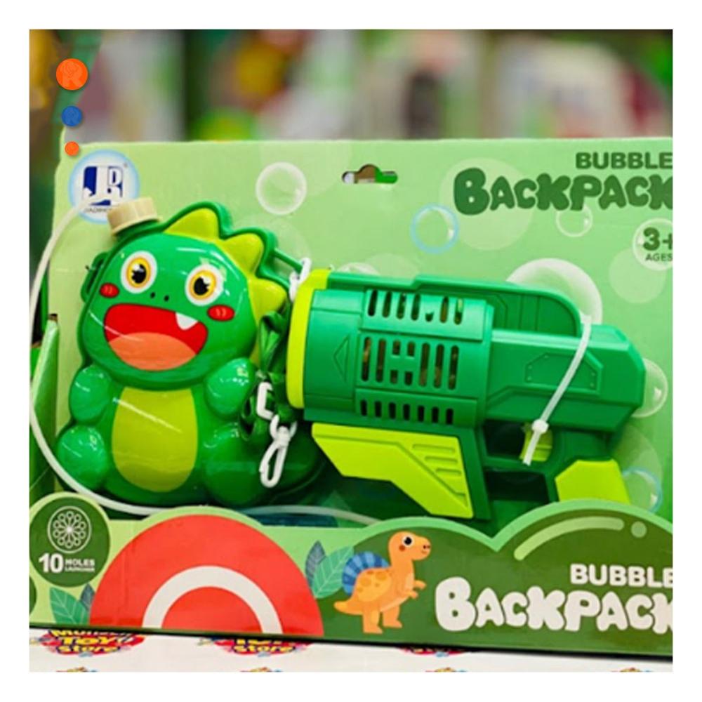 Dispensador de burbujas con mochila portatil dinosaurio verde para uso recreativo
