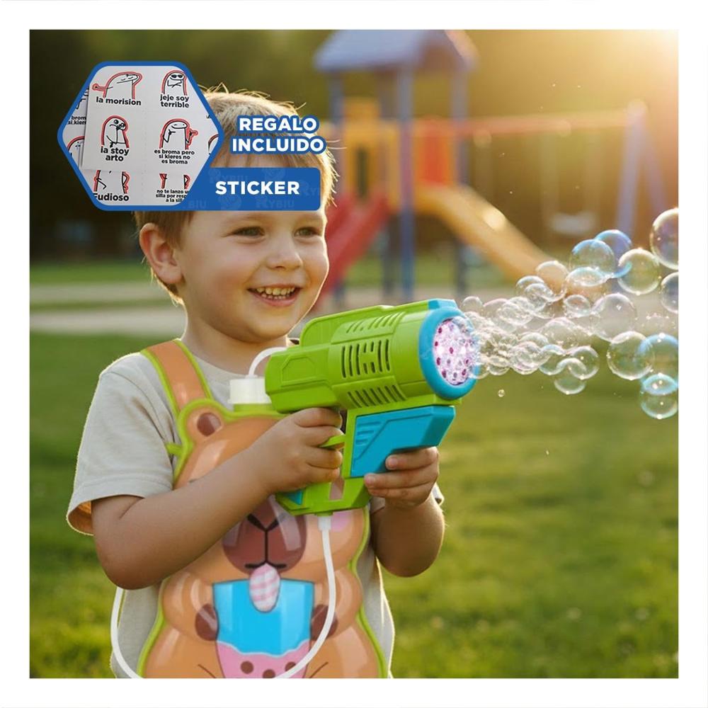 Dispositivo de Burbujas con Mochila Portatil Figura Animal Verde Claro Y+Regalo Sticker