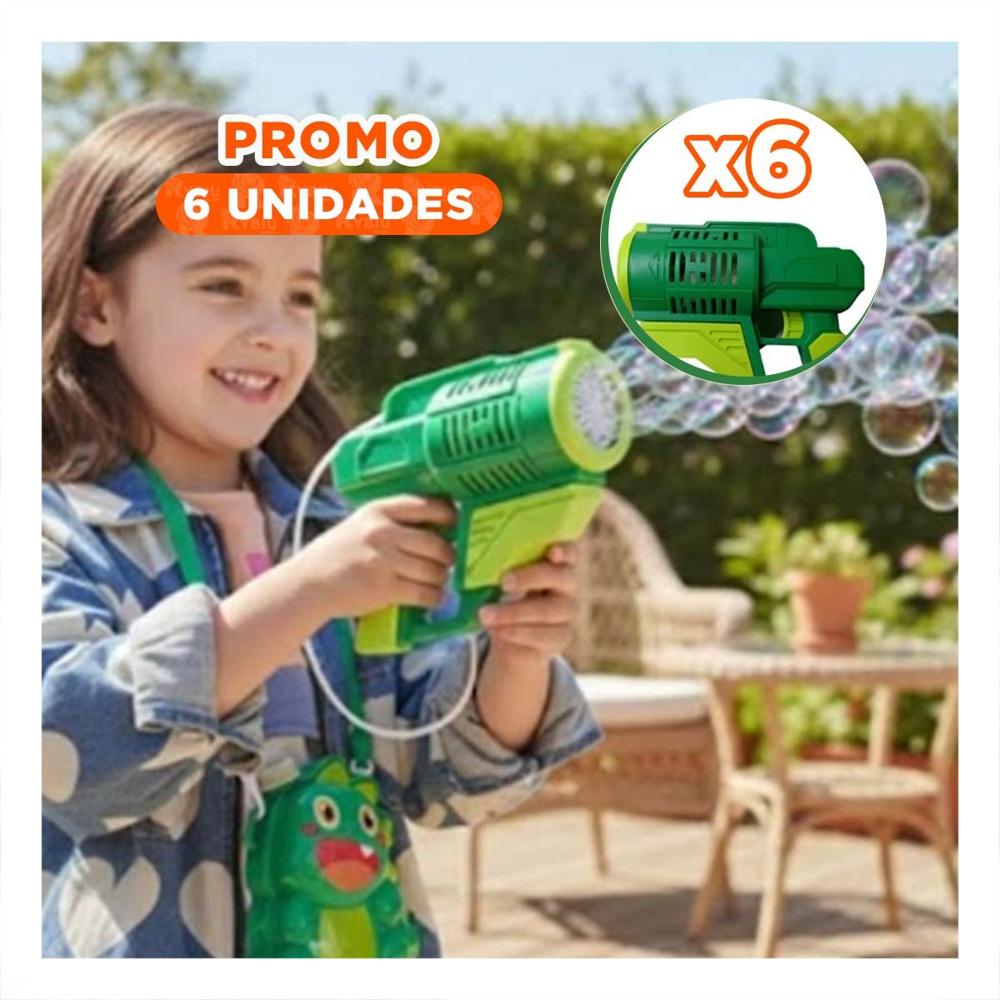 Pack6 Lanzador de burbujas con mochila portatil dinosaurio verde para compartir Y+Papel Regalo