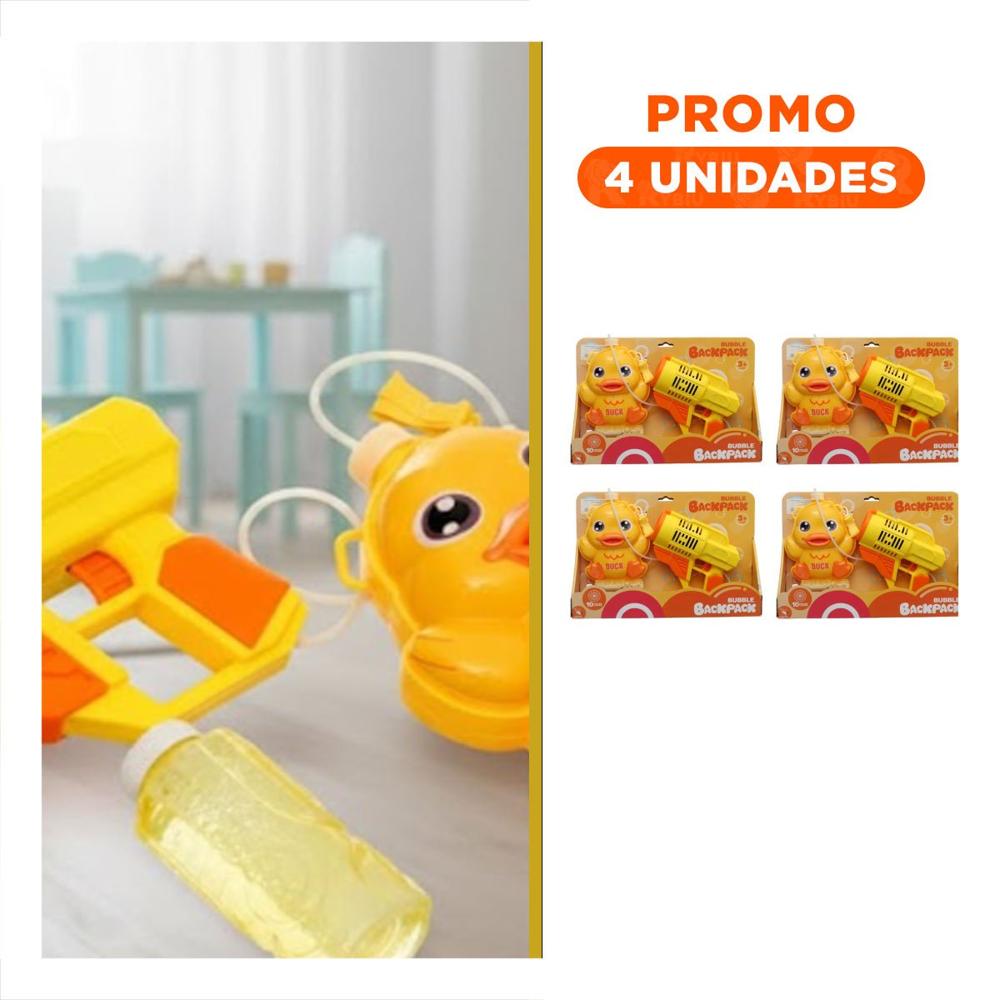 Pack4 Concepto de Burbujas con Mochila Portatil Pato Amarillo para Diversion Y+Regalo Sticker