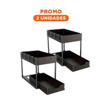 Pack2 Portaobjetos De Oficina 2 Niveles Con Cajon Inferior Deslizable Negro