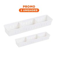 Pack2 Recipiente Blanco Multiuso con Divisiones 34.6x8x5cm Moviles Practicas Cajones