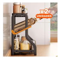 Pack2 Porta especias metalico 3 niveles 36 5x20x35cm negro elegante y compacto Y+Regalo Sticker