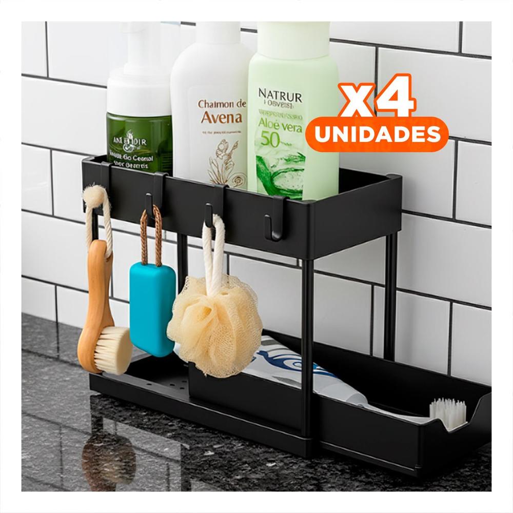 Pack4 Contenedor De Cocina 2 Niveles Con Cajon Inferior Deslizable Con Ganchitos Y+Papel Regalo