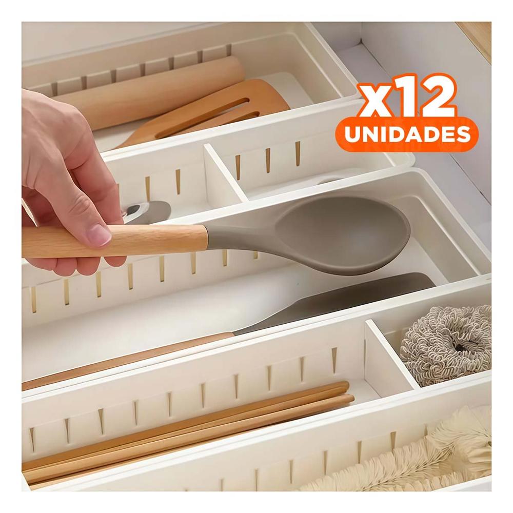 Pack12 Cesta Multiuso Blanca con Tableros Division 34.6x12x5cm Compacta Versatil Orden