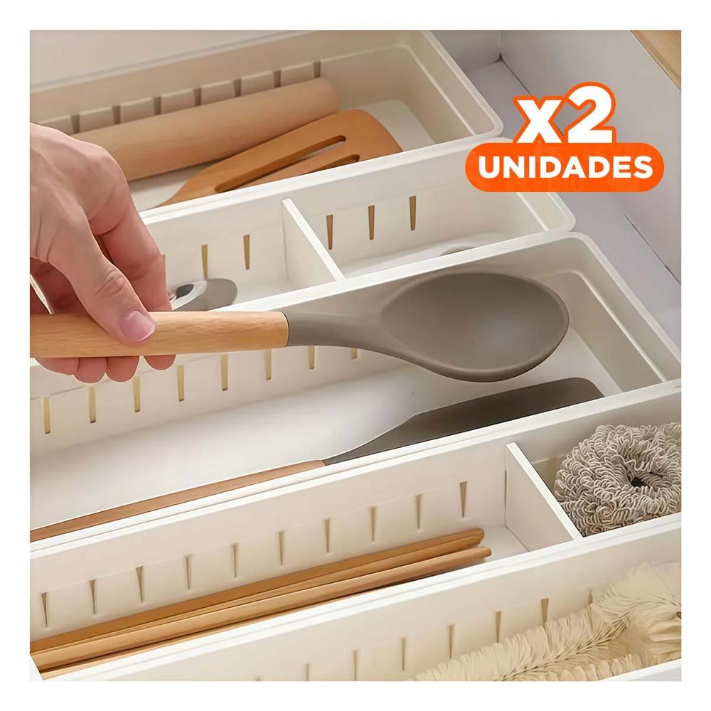 Pack2 Recipiente Blanco Versatil con Divisiones 34.6x12x5cm Moviles Practicas Y+Papel Regalo
