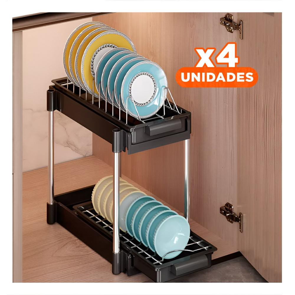 Pack4 Sistema Practico Negro 2 Niveles con 2 Cajones Deslizables para Casa Y+Papel Regalo