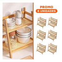 Pack6 Mueble 2 Niveles de Bambu Beige Estante Cocina Multiuso