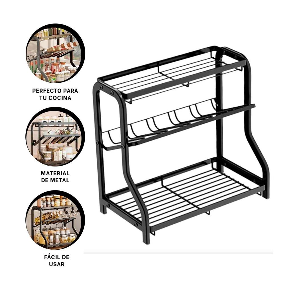 Soporte compacto para cocina 3 niveles 36 5x20x35cm negro ligero y practico Y+Ligas Regalo