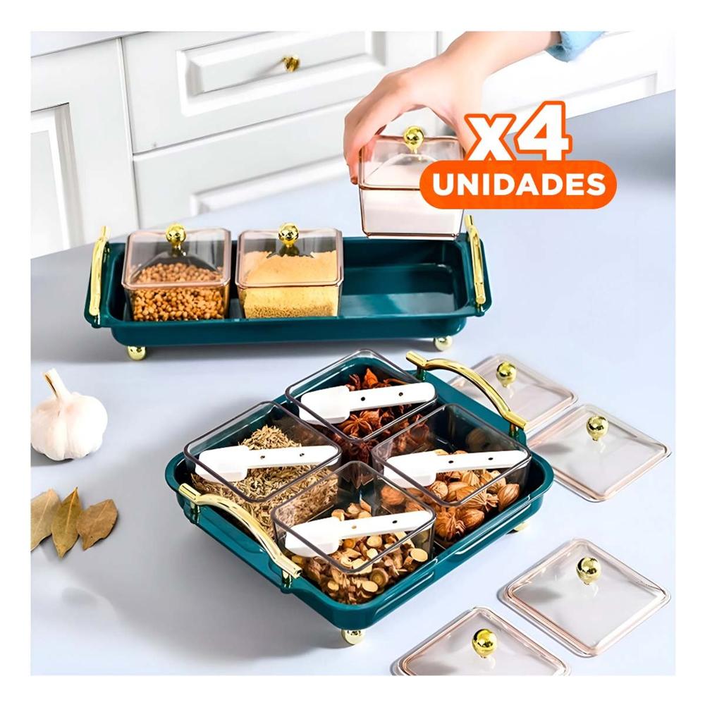 Pack4 Conjunto de Organizadores con Bandeja Verde Fina 4 Unidades Diseno Compacto