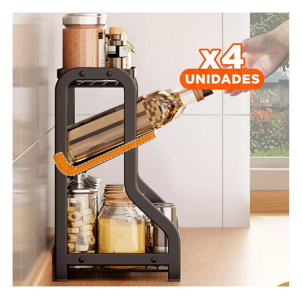 Pack4 Porta especias multiproposito 3 niveles 36 5x20x35cm negro util y moderno Y+Papel Regalo