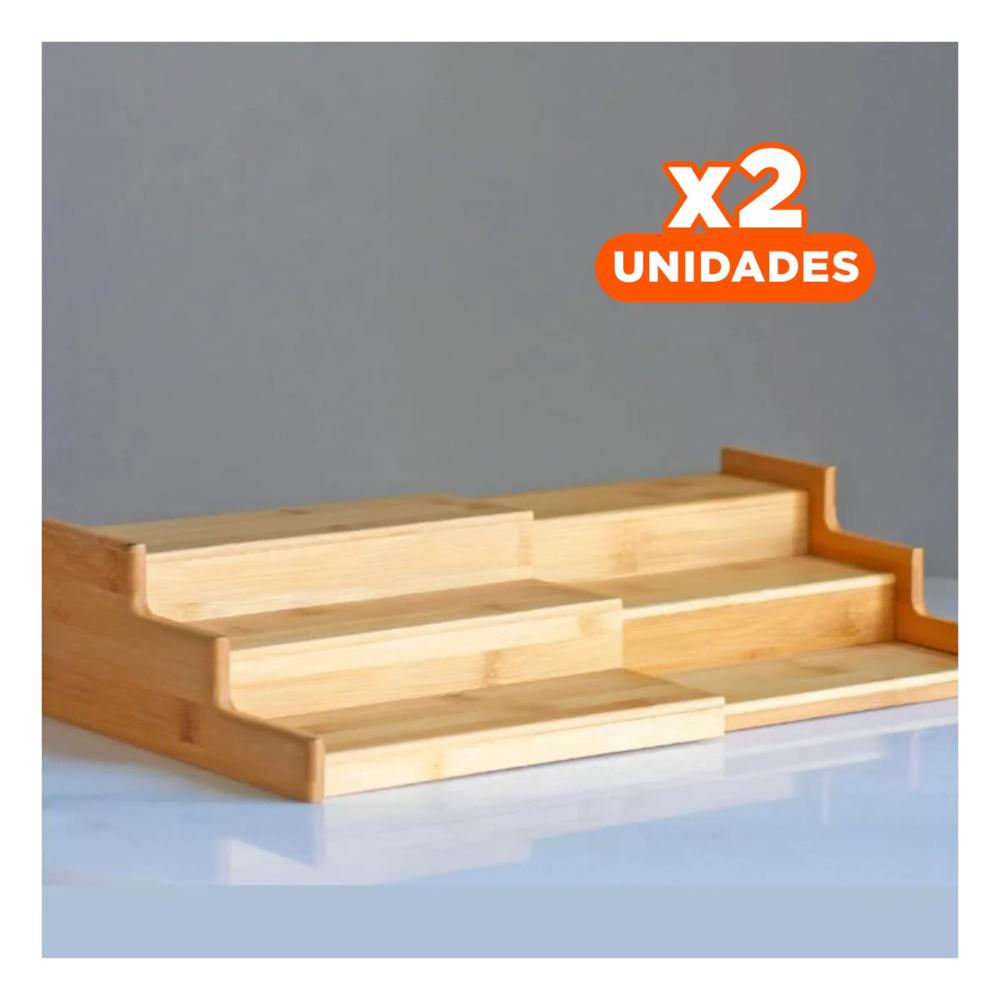 Pack2 Unidad escalera 3 niveles extendible de madera para orden en interiores Y+Regalo Sticker