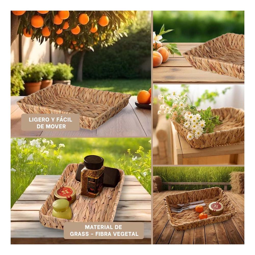 Contenedor tejida rectangular Grass 28x19x4cm Mostaza para guardar productos de sala