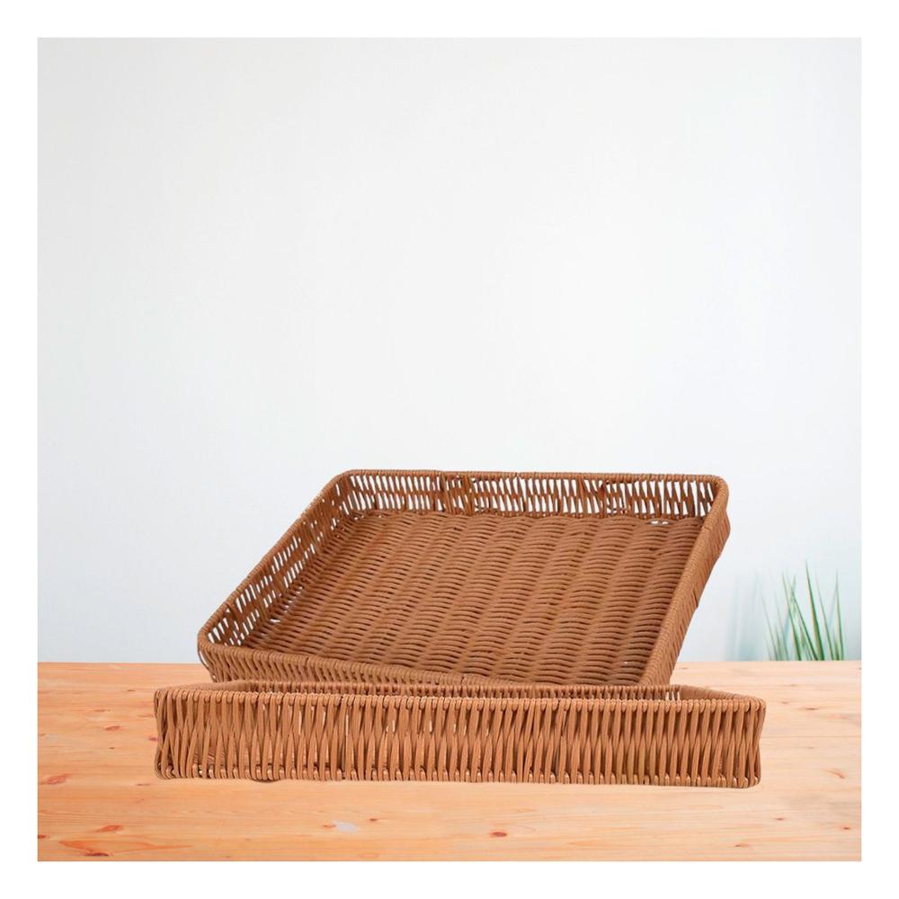 Recipiente Rectangular de Plastico Tejido 34x24x4cm de Apariencia Natural Y+Papel Regalo