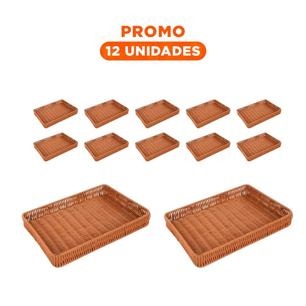 Pack12 Organizador Rectangular de Plastico Tejido 34x24x4cm para Panaderia Y+Regalo Sticker