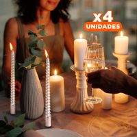 Pack4 Cirios Largos de Cera con Ondas para Ambientes Calidos del Hogar Y+Papel Regalo