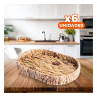 Pack6 Organizador tejido ovalado Grass 36x28x6cm mostaza funcional para guardar Y+Papel Regalo