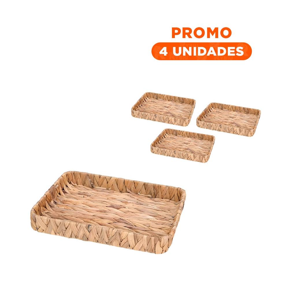 Pack4 Recipiente Tejido Rectangular Grass 36x28x6cm Mostaza Para Decorar Casa Y+Regalo Sticker