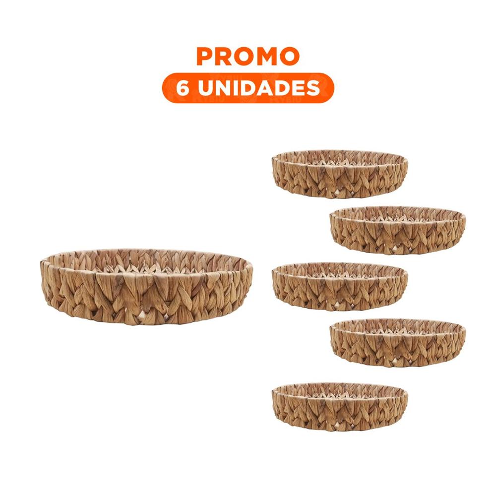 Pack6 Canasta tejida circular Grass 27x4cm para Comedor y Hogar Festivo Mostaza