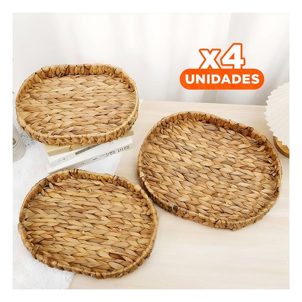 Pack4 Canasta tejida ovalada Grass 29x20x4.5cm mostaza para organizar cocina Y+Papel Regalo