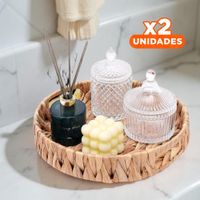 Pack2 Contenedor tejida circular con asas Grass 32x4cm mostaza para orden Y+Regalo Sticker